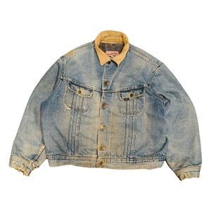 Vintage 80s Lee Storm Rider Sherpa Lined Faded Denim Bomber Jacket